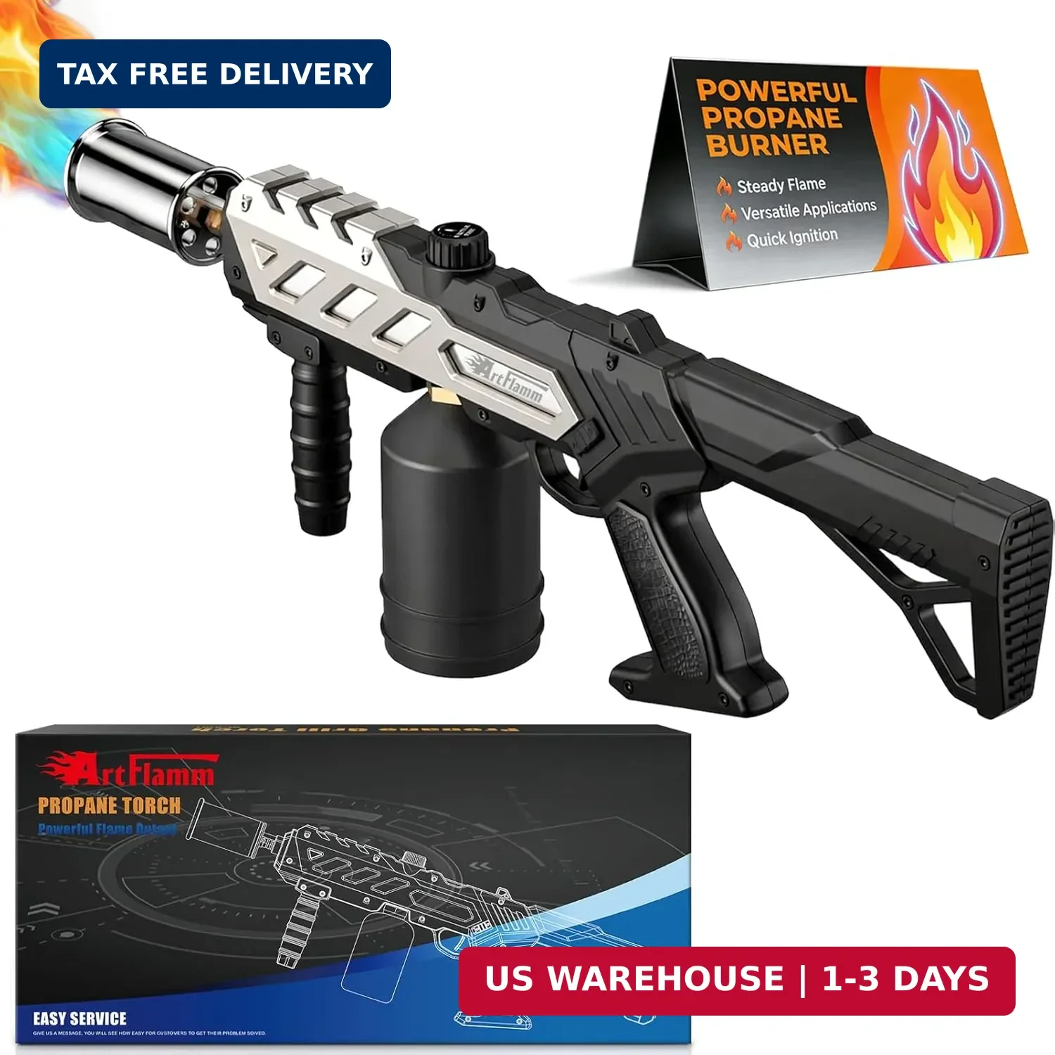 Powerful Propane Torch Gun, Adjustable Flame Thrower Gun, Kitchen Torch with