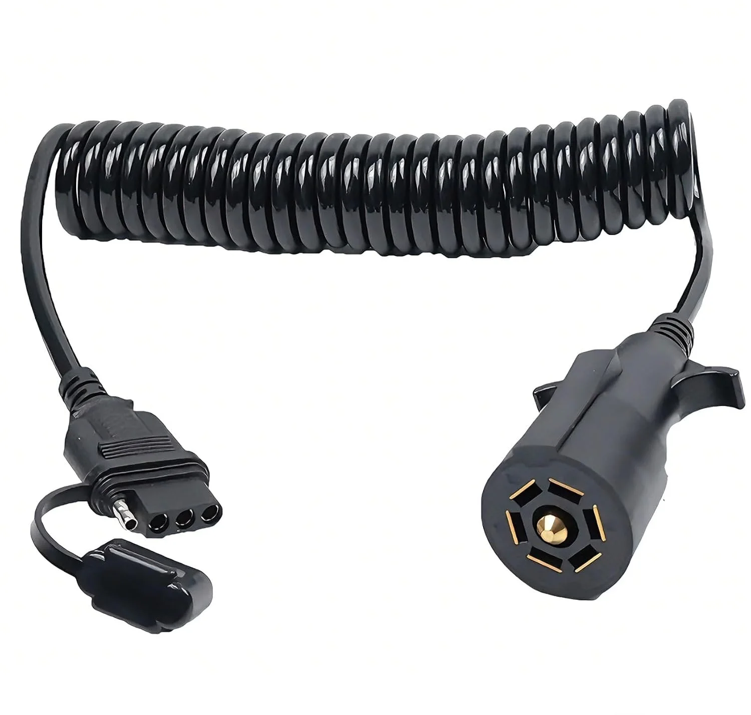 8FT 7 Way Blade to 4 Way Flat Trailer Plug Adapter Coiled Wiring Harness