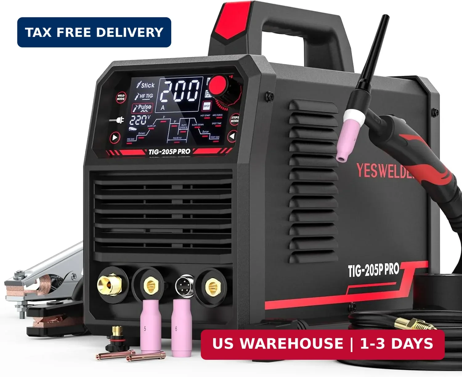 YESWELDER 205A Tig Welder with Pulse Large LED Display, STICK/DC 