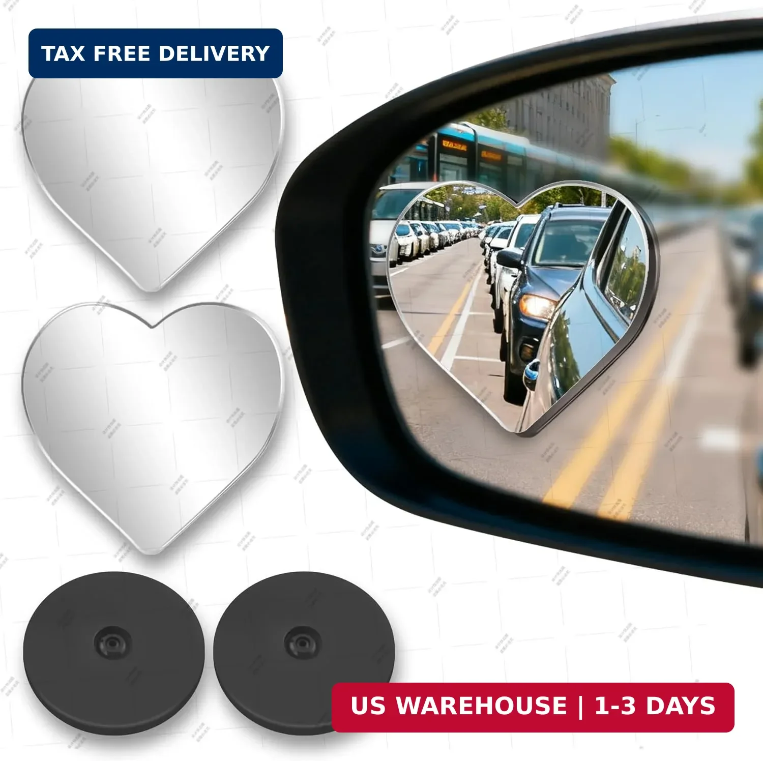 CUNCUI Heart Shaped Blind Spot Mirrors 2pc, 360 Degree Adjustabe HD Glass Blind