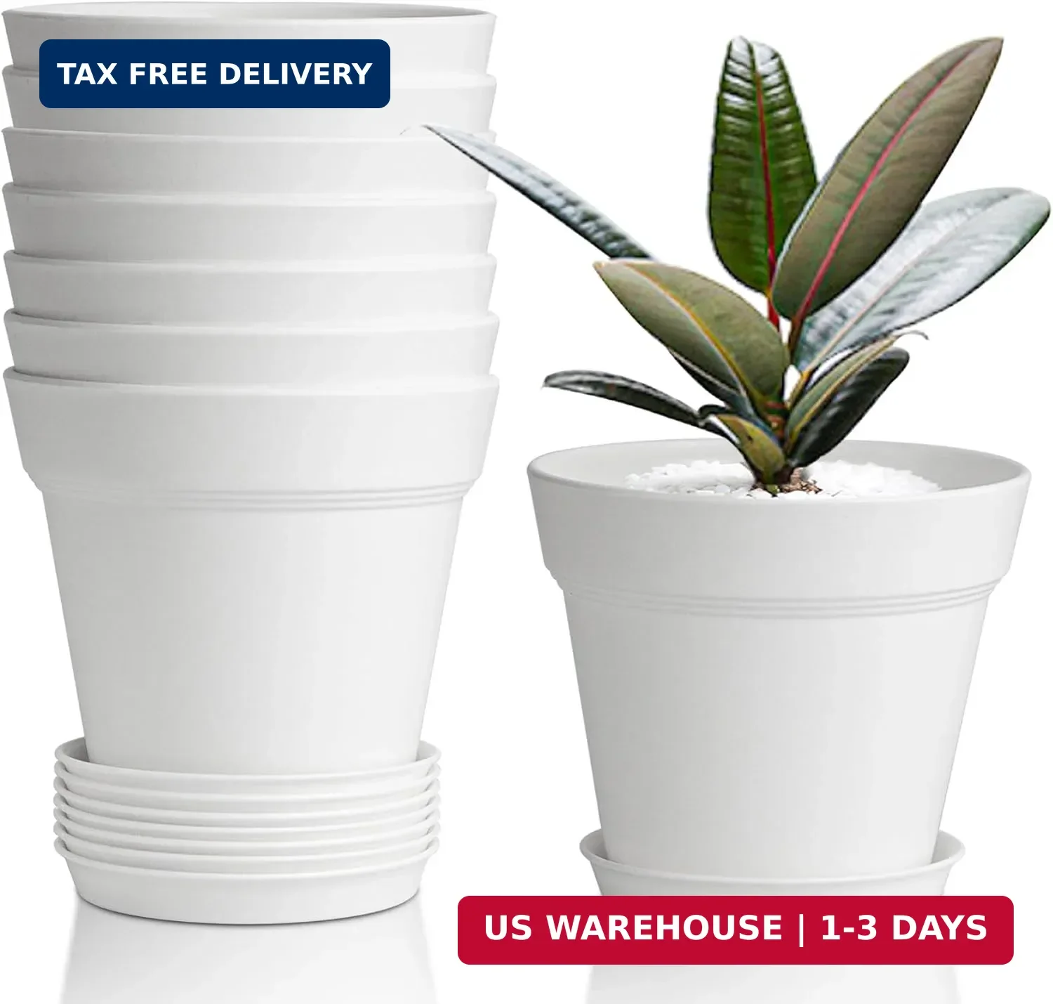 T4U 4 Inch Plant Pots 8-Pack, Small Flower Pots with Drainage Hole