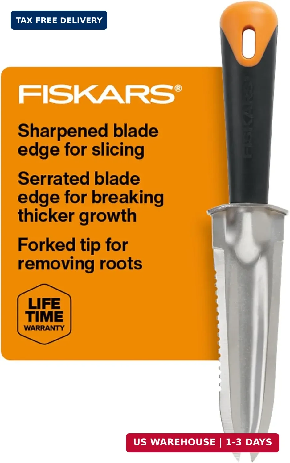 Fiskars Steel Garden Knife, Multi-Purpose Weed Puller Gardening Tool for Plantin