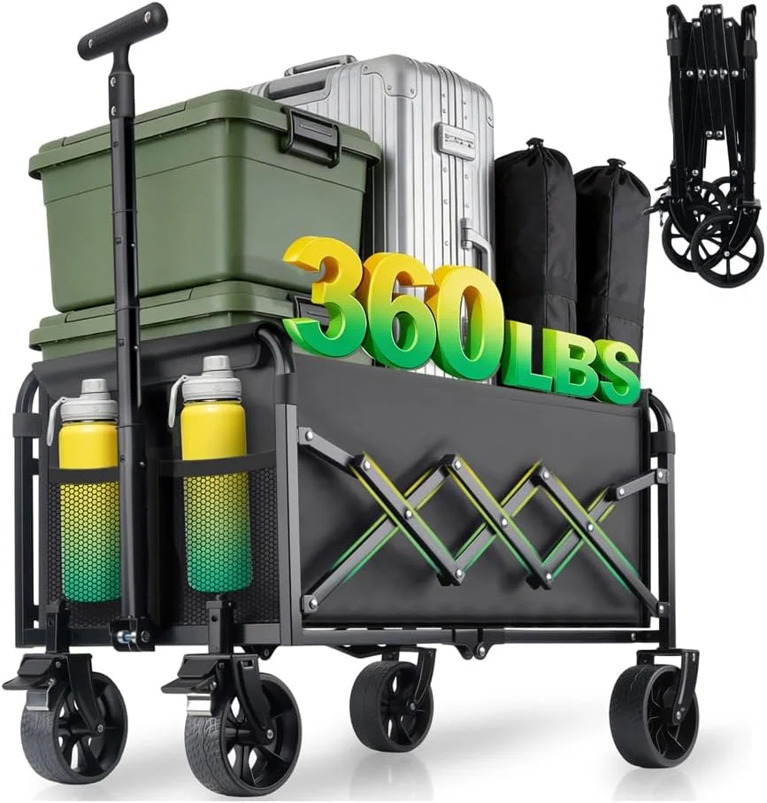 Collapsible Wagon Cart with Wheels Foldable – Lightweight 360LBS Heavy Duty Fold
