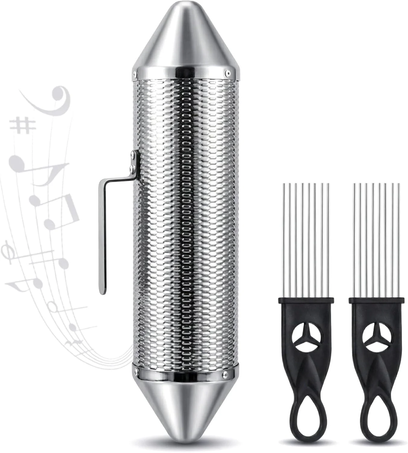 15'' x 3'' Guiro Instrument, Stainless Steel Guiro Shaker with 2 Scrapers, Latin