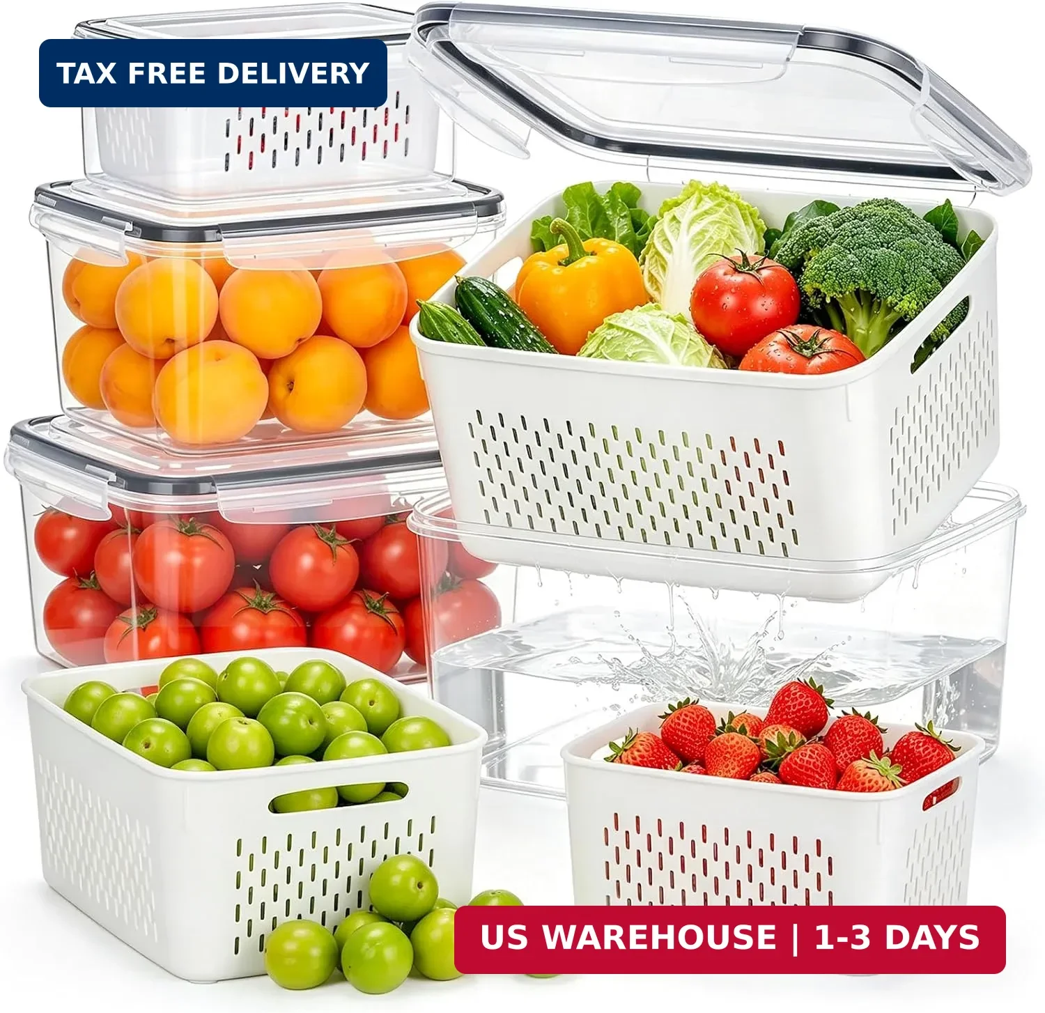 HOMETALL 4 Pack Fruit Storage Containers for Fridge Set, Produce Containers for