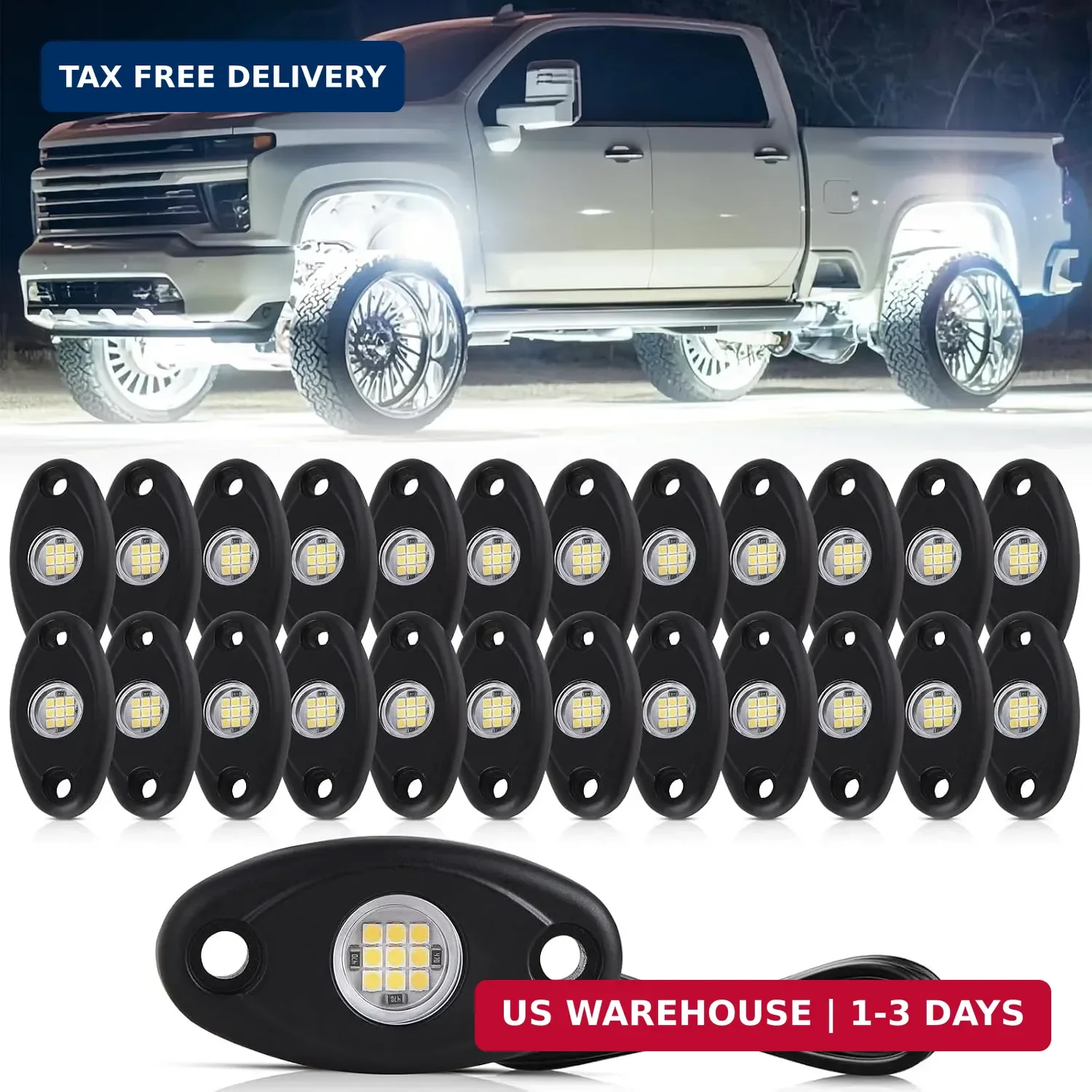 24 Pods White LED Rock Lights