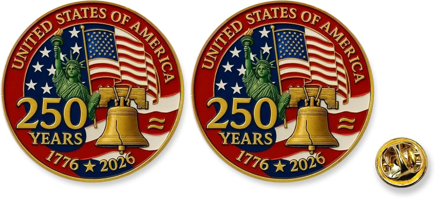 2 Pcs America 250th Birthday Enamel Pins,250 years Anniversary Metal Gold Plated