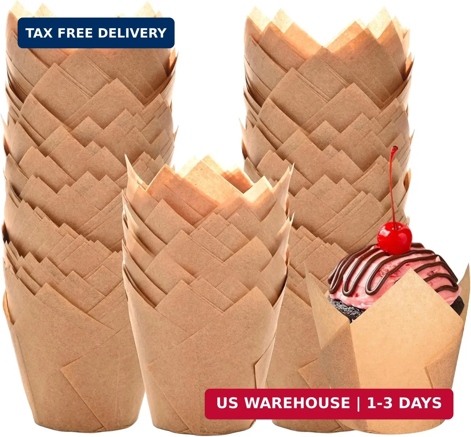 Natural Tulip Cupcake Liners for Baking 200 Cups, Unbleached Parchment paper Muf