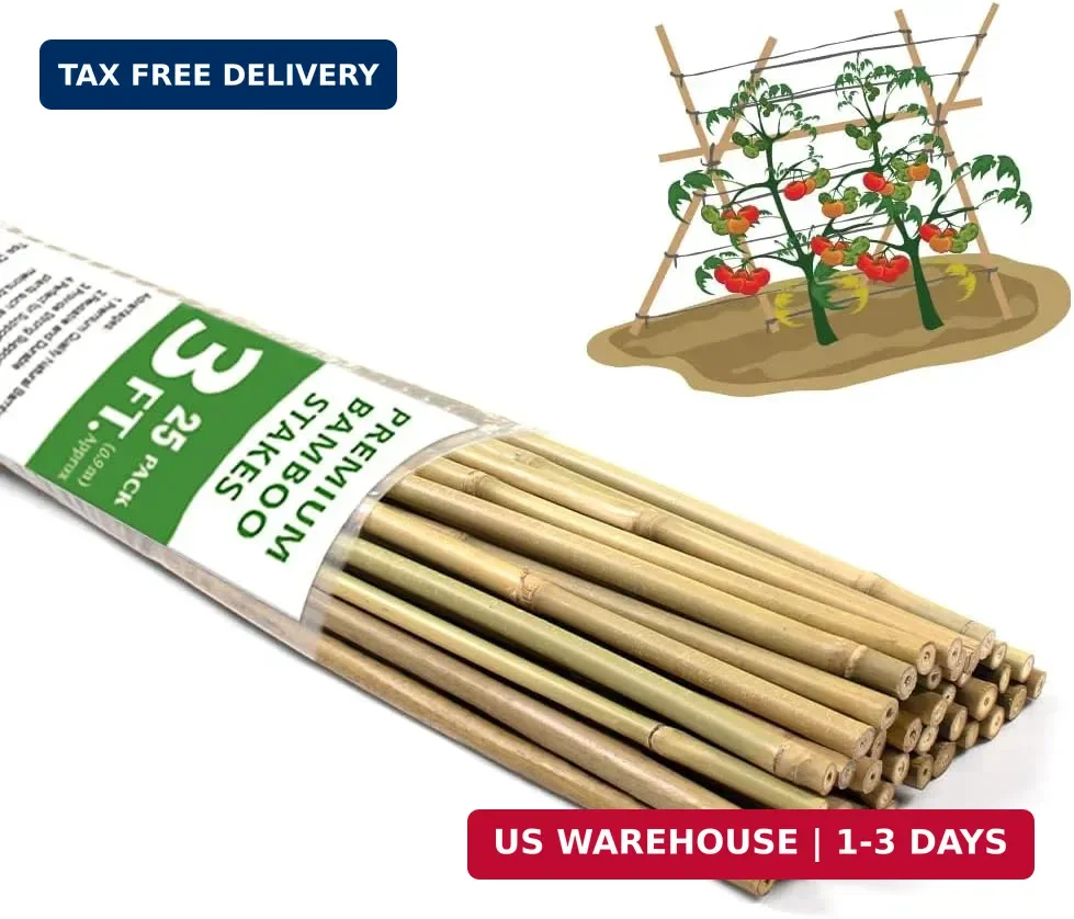 Bamboo Stakes,3FT Natural Bamboo Garden Stakes,BOVITRO 25Pcs Plant Stakes,Bamboo