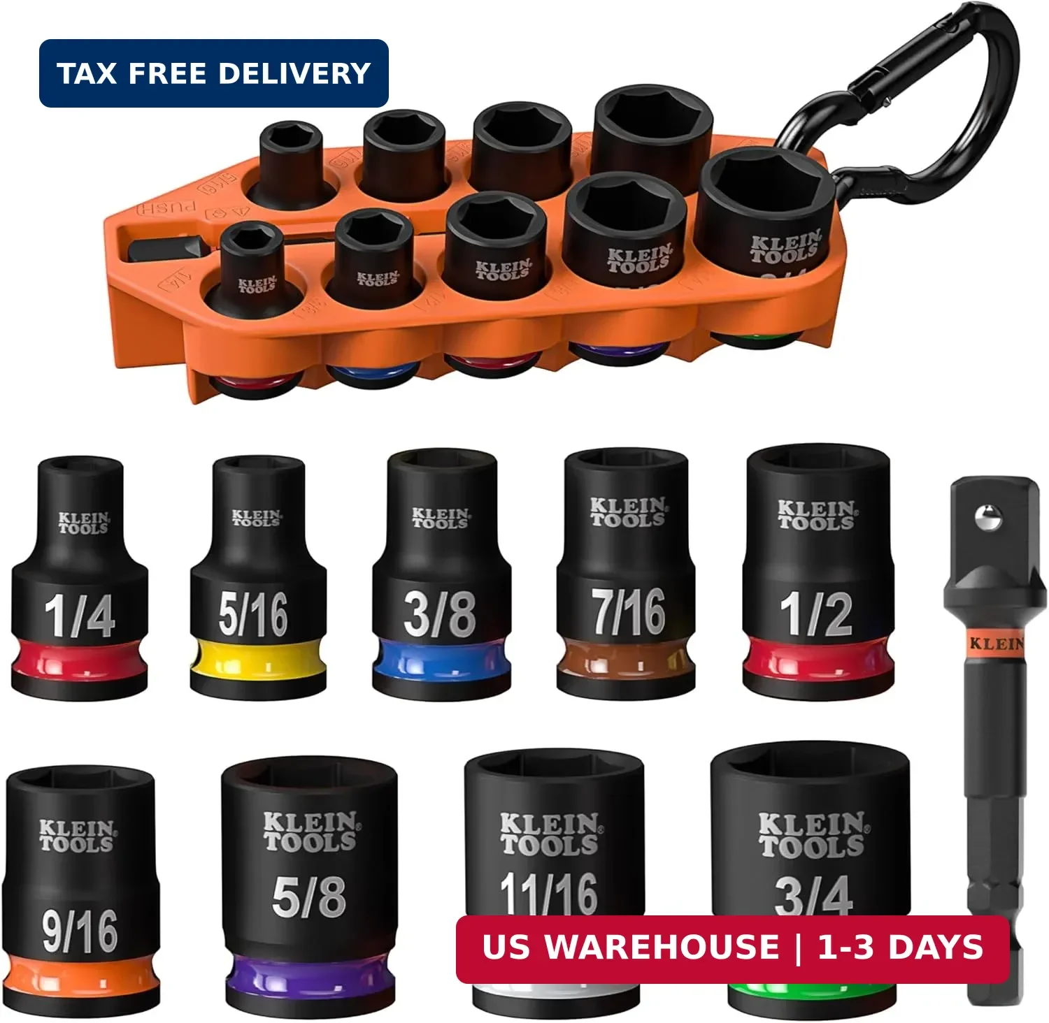Klein Tools 33809 Grab-And-Go Impact Socket Set, SAE, 10-Piece Set