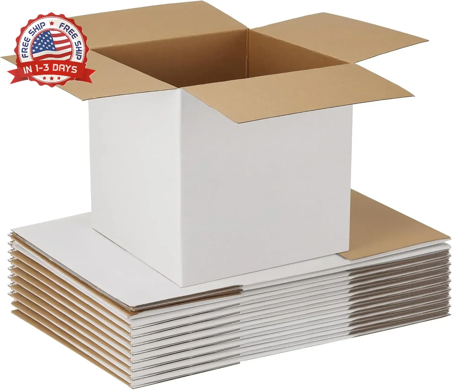 EXYGLO 10 Pack 12x12x12 Shipping Boxes for Small Business, White Corrugated Card