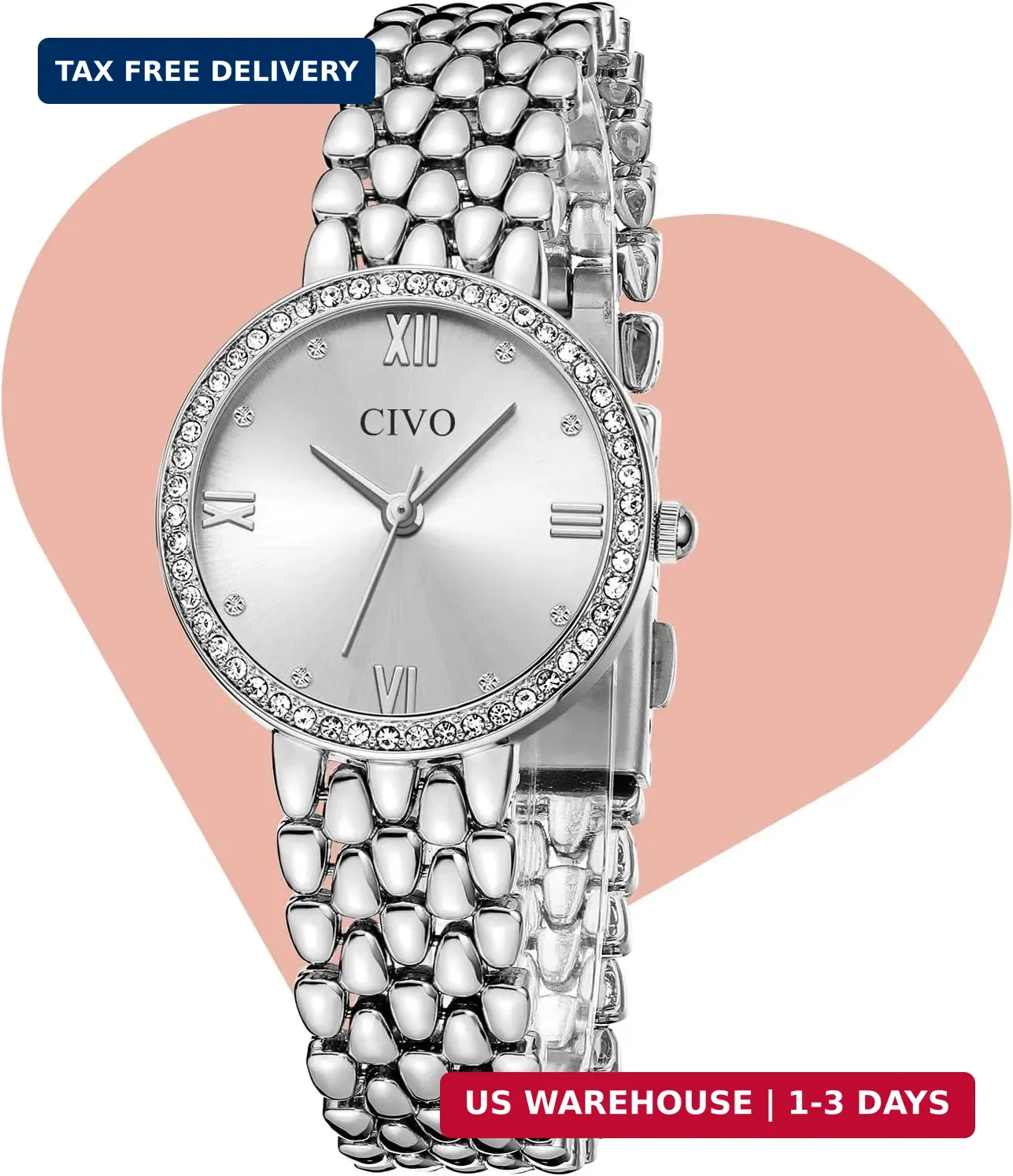 Women\'s Gold Stainless Steel Luxury Elegant Dress Quartz Analog Wrist Watch Women main image 3