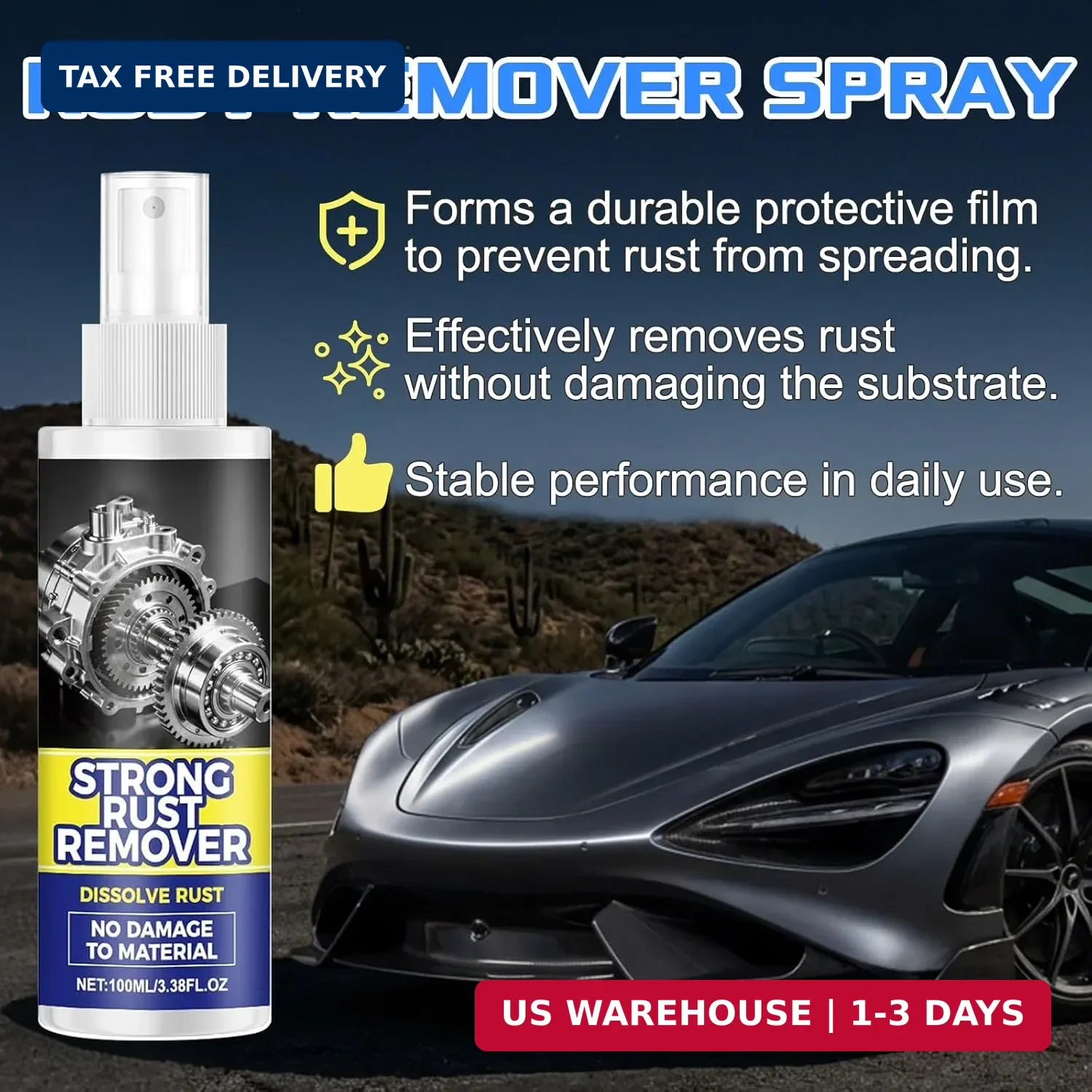 2Pcs Anti-Rust Lubricant Spray & Rust Remover, Rust Remover Spray for Metal, Mul