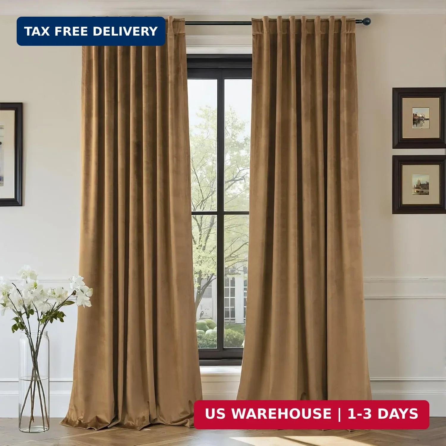 Velvet Curtains 84 Inch Length 2 Panels Set Gold Brown Light Blocking Thermal In