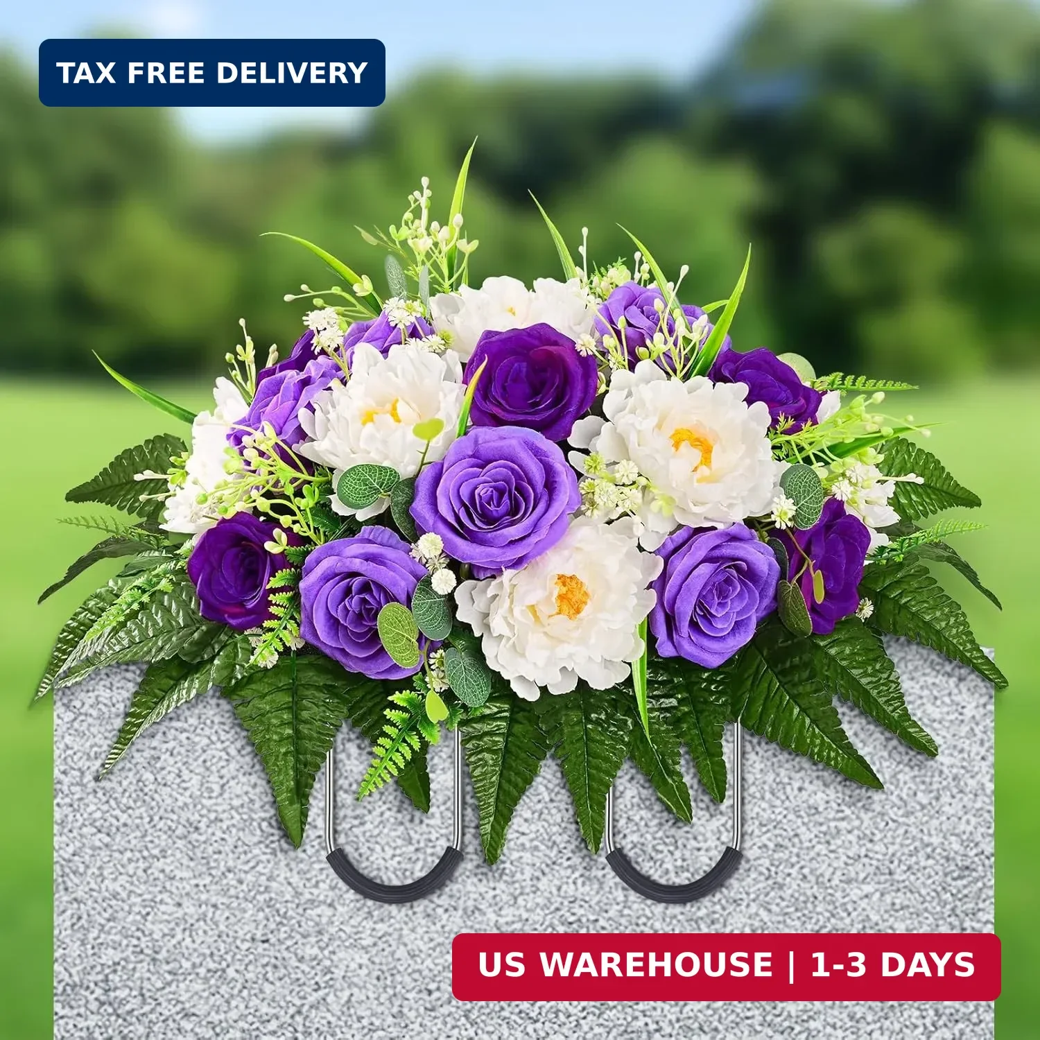 骨花壇 Headstone Flower Saddle, Artificial Cemetery Flowers for Grave