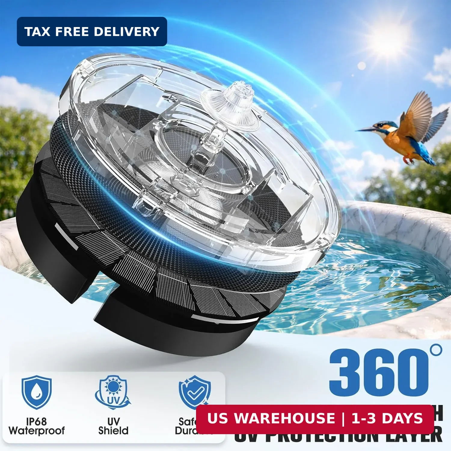 4000mAh Solar Fountain,2026 Solar Bird Bath Fountain Pump,3 Spray Solar Powered