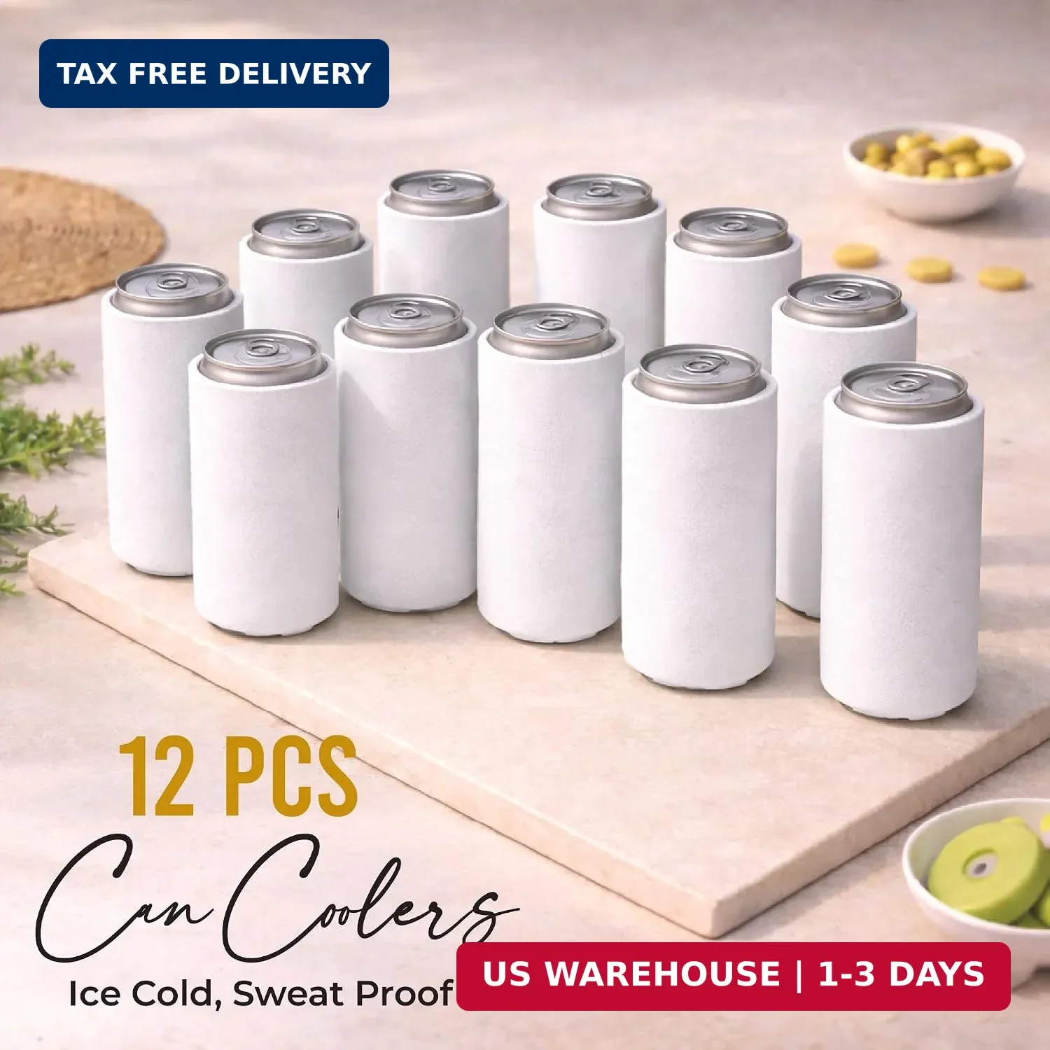 Slim Can Cooler Sleeve 12 Pack - Blank Neoprene Insulated Can Coolers for 12 oz