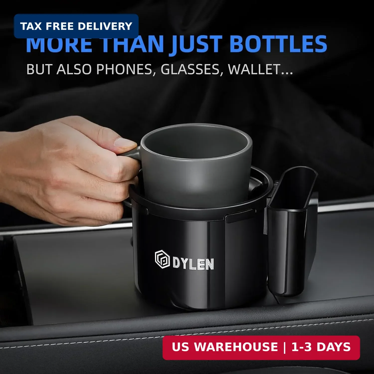 DYLEN Car Cup Holder Expander with Adjustable Base, Fits 16-46oz Bottles