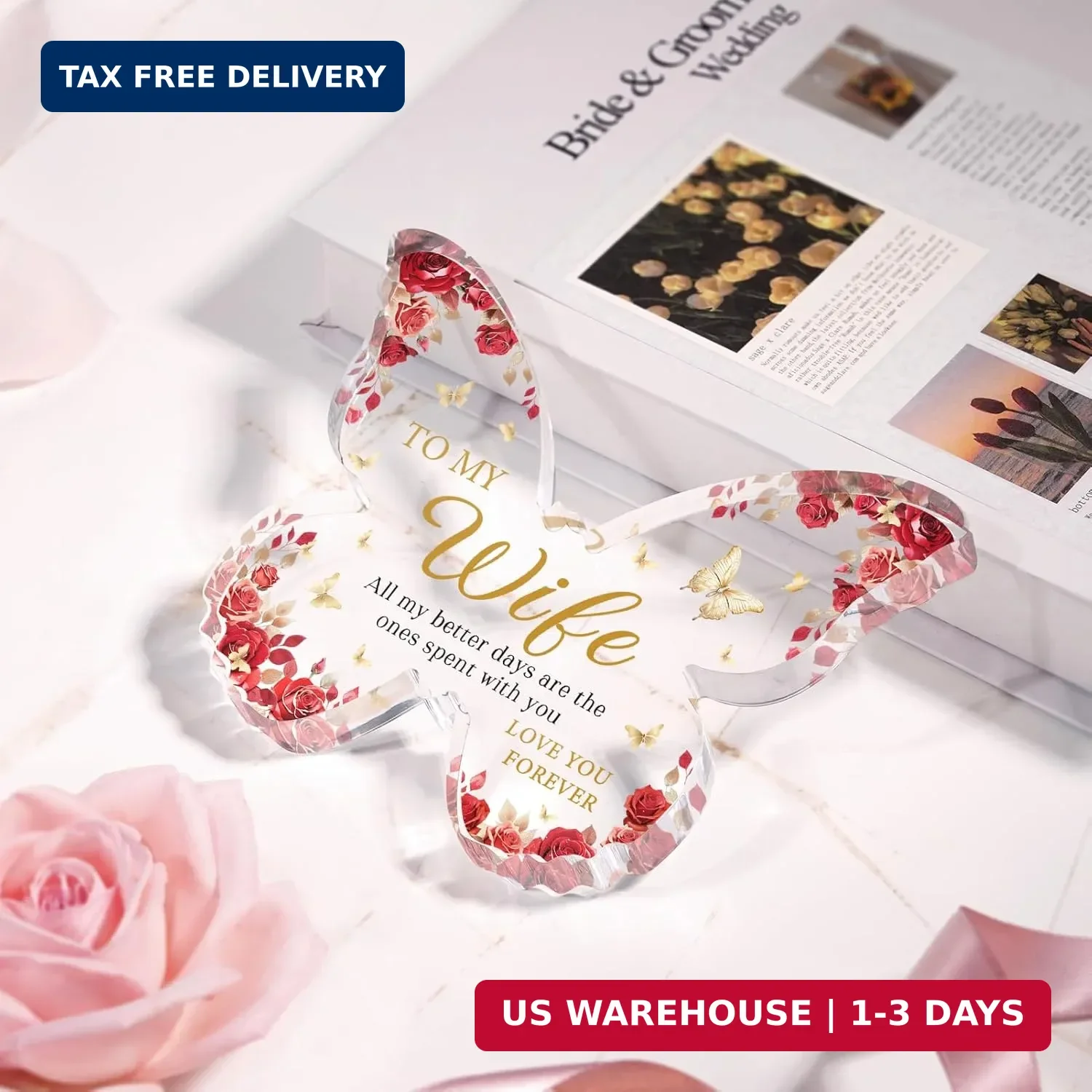 Gifts for Wife, Romantic Wife Anniversary Birthday Gift Ideas, 5x3.8x0.5 Inch Bu