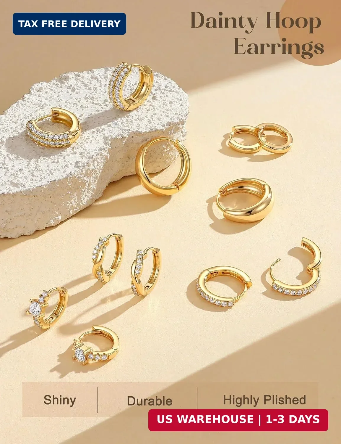Tungary 6 Pairs Small 14K Gold Plated Huggie Hoop Earrings Set for Women Hypoall
