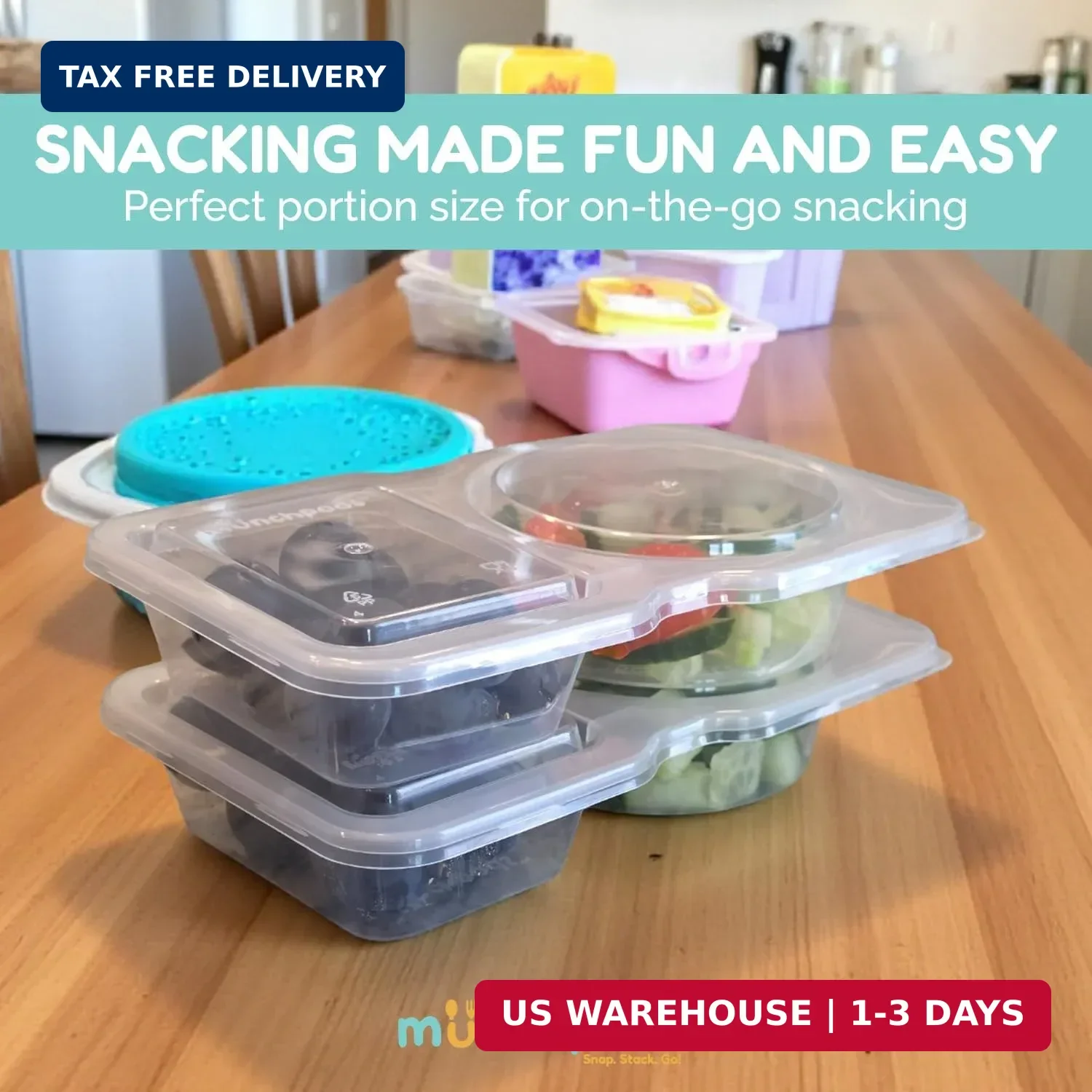 Reusable Snack Containers with Lids 20 Pack (40 Pieces) Portion control, Snack P