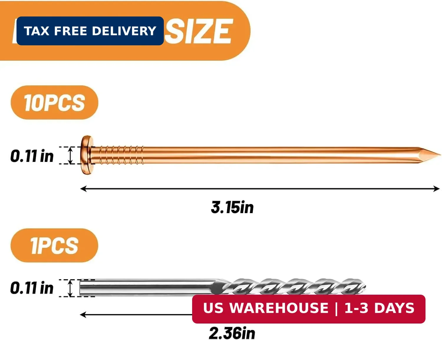 Pack 10 Copper Nails for Killing Trees Stump Root, 3.15" Copper Nails with Drill