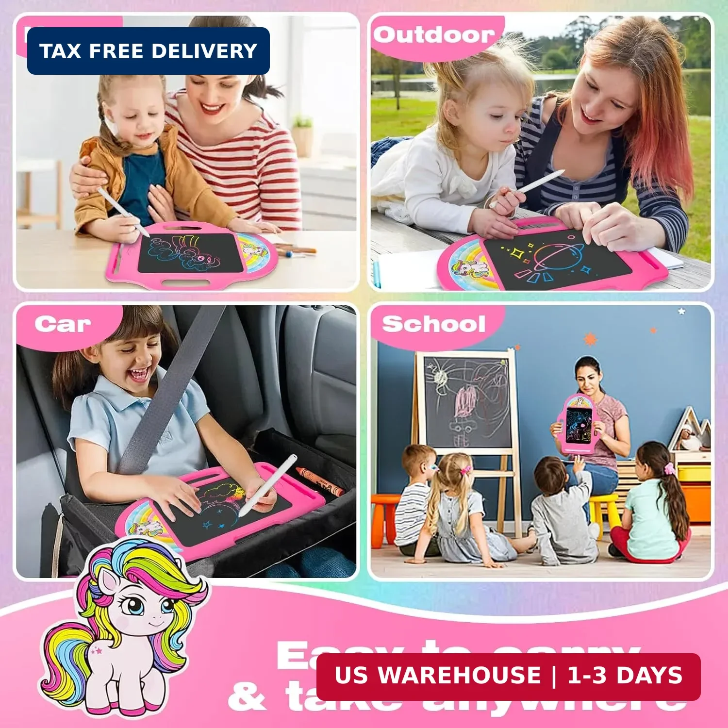 Unicorn 8.5 Inch LCD Writing Tablet for Kids 2-6, Drawing Tablet Doodle Board wi