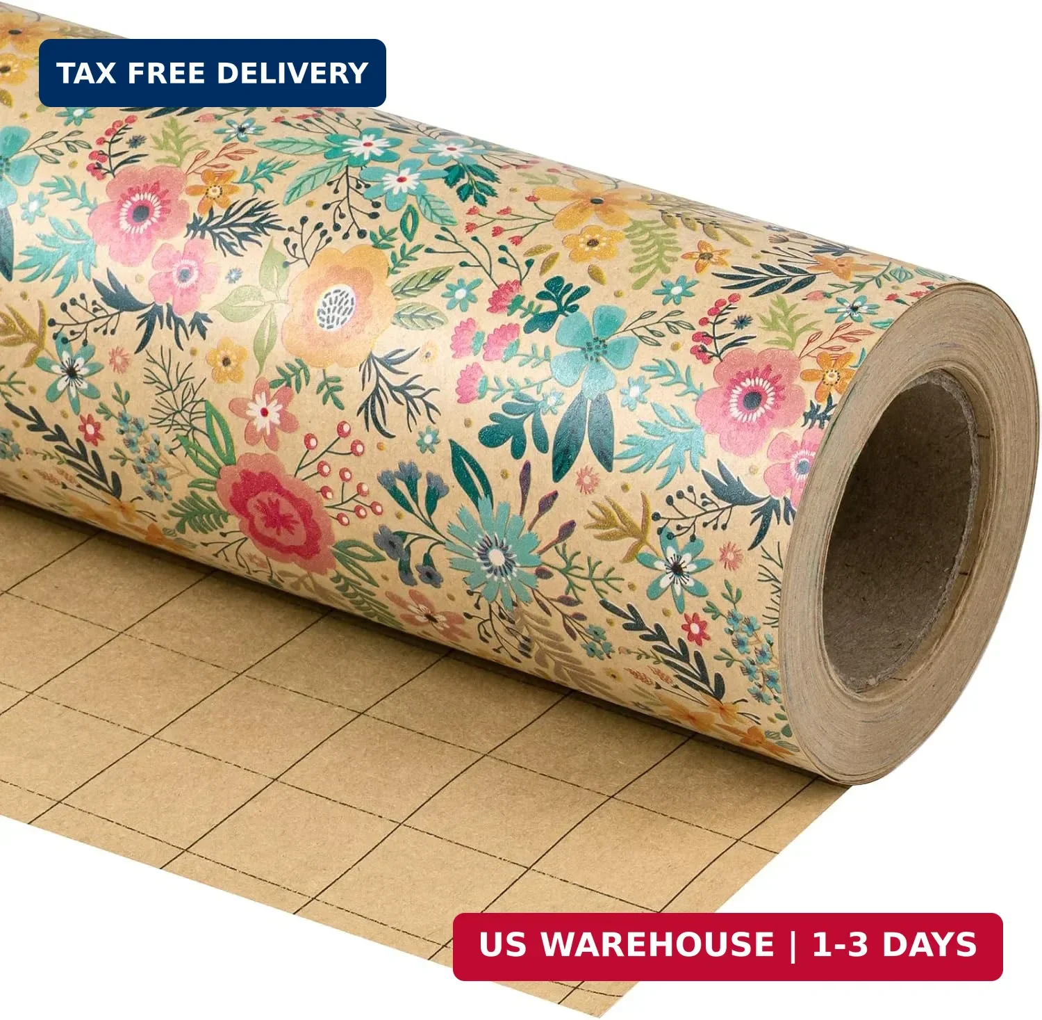 WRAPAHOLIC Kraft Floral Wrapping Paper Roll - Mini Roll - 17 Inch x 9.8 Feet - S