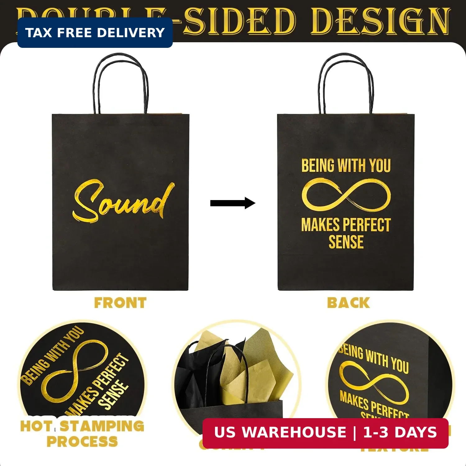 DANIUBE 5 Senses Gift Bags, Sight Smell Touch Taste Sound Hot Stamping Gift Bag 797093184990