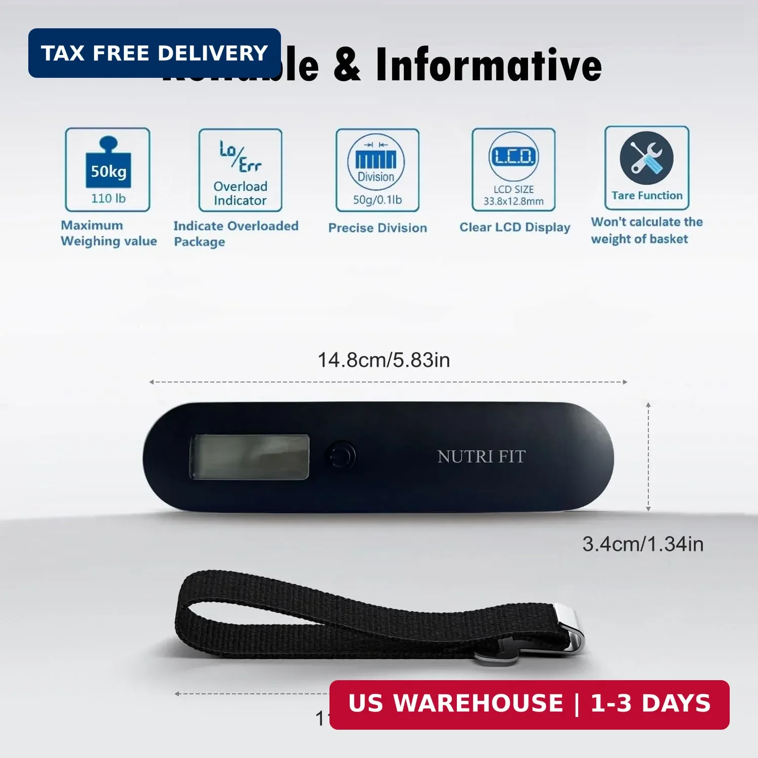 NUTRI FIT Luggage Scale Travel Digital Suitcase Weight Scale Portable Bag Weighi