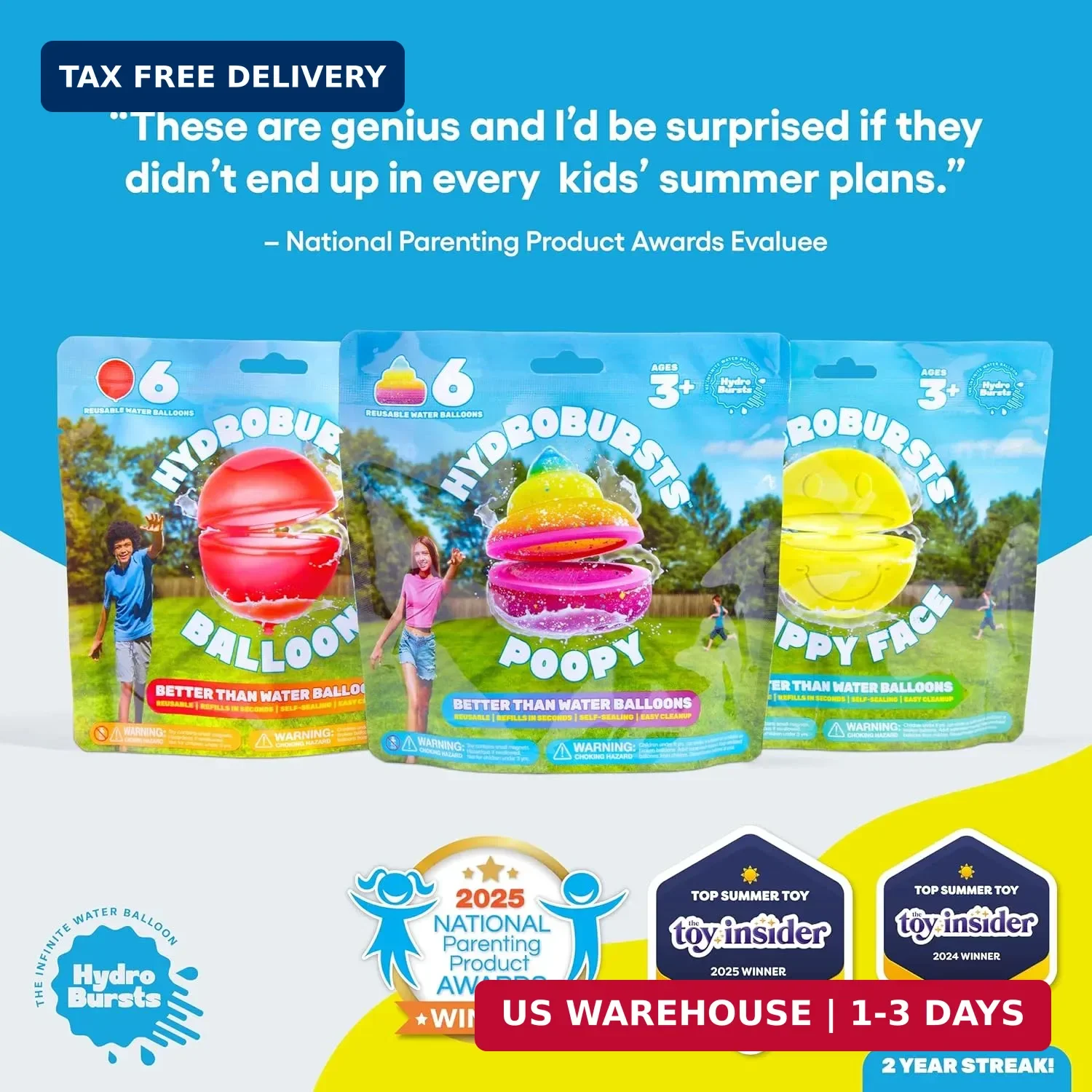 Hydroburst 6-pack Reusable Water Balloons by Relatable, For The Pool, Beach Toys 810816036755