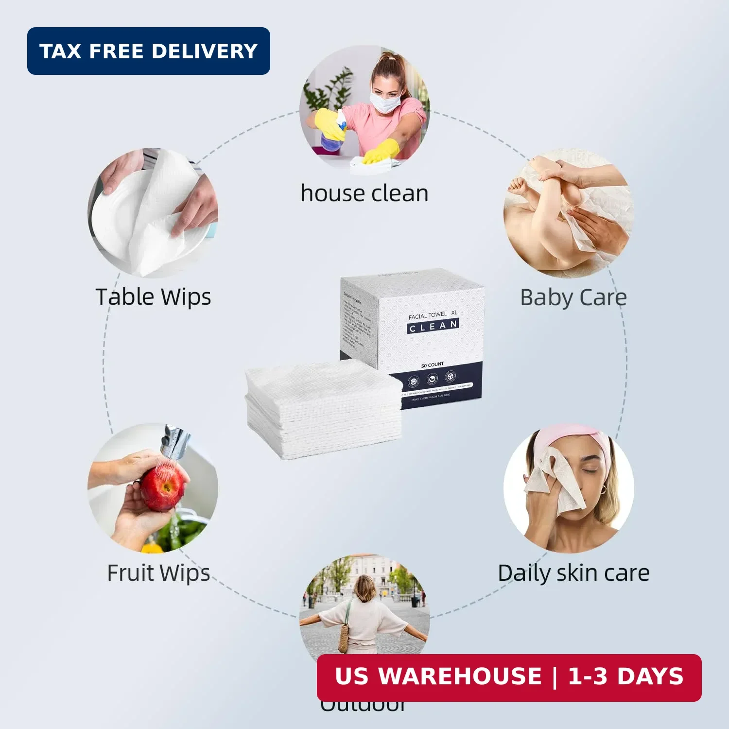 Disposable Face Towels XL,Viscose Biodegradable Large Dry Wipes,Super Soft & Thi 799194805484